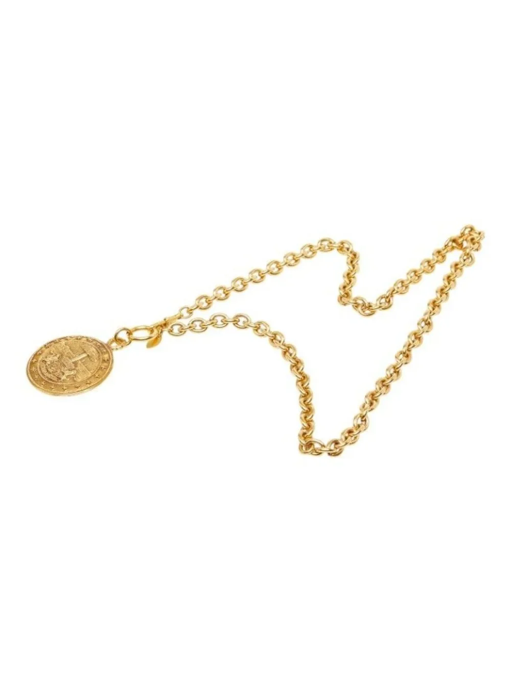 Chanel CC Logo Round Necklace Gold Plated